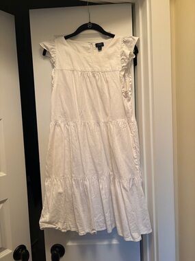 JCrew Factory Linen Tiered Ruffle Sleeve Dress